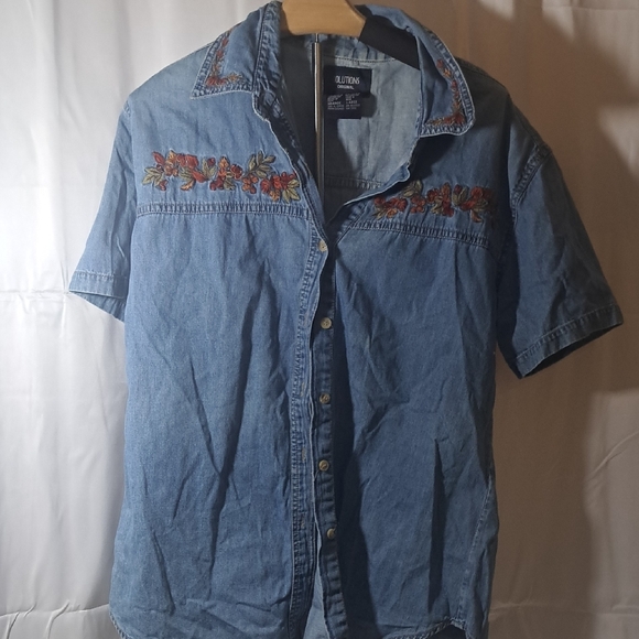 Blue Denim Embroidered Shirt - Picture 1 of 4